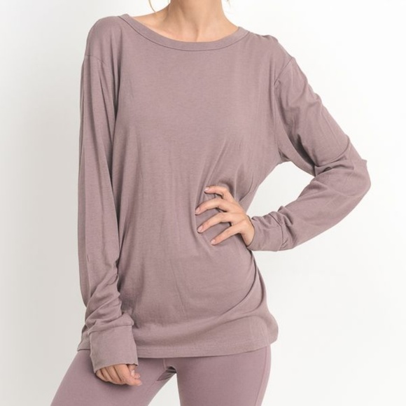 MAUVE LONG SLEEVE STRAP BACK CUTOUT TOP - Picture 4 of 8